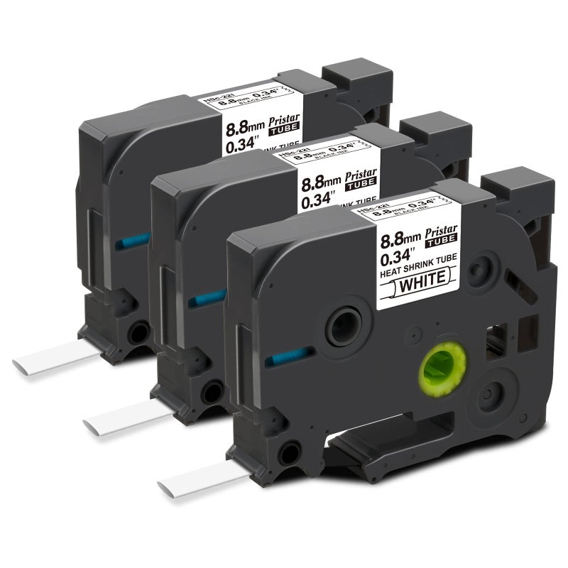 Pristar Compatible Label Tape Replacement for Brother Heat Shrink Tube HSe-221 HSe221 HS221 8.8mm 0.34" Tapes Works with Brother PT-E300 PT-H300 PT-E500 PT-E550W PT-P750WVP, Black on White, 3-Pack - Image 1